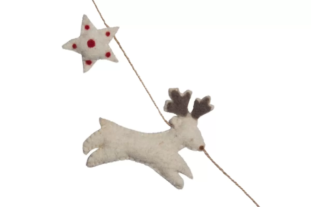 De Kulture Handmade Premium Wool Felt Reindeer and Star Garland Eco Friendly Christmas Tree Ornament Home Office Wedding Party Holiday Decoration Banner 72X4X1 LWH Inches